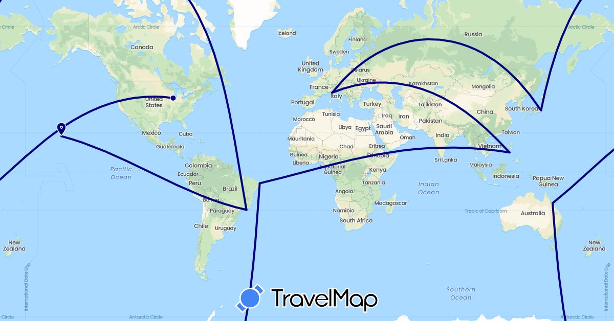TravelMap itinerary: driving in Australia, Brazil, Italy, Japan, Philippines, United States (Asia, Europe, North America, Oceania, South America)
